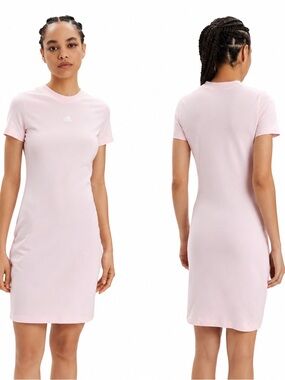 adidas Women's Slim Fit T-Shirt Dress Pink Short Sleeve Mini Logo XS NWT